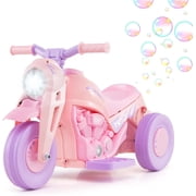 OLAKIDS Kids Motorcycle, 6V Electric Ride On Car with Automatic Bubble Function, Foot Pedal, Headlight, Music, 3 Anti-Skip Wheels Vehicle for Children, Toddler Ages 3+ Violet