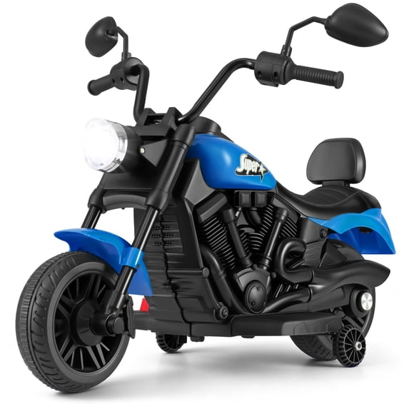 OLAKIDS Kids Motorcycle, 6V Ride On Toy with Training Wheels, Forward/Reverse Switch, Music & Headlights for Toddlers 3+ Years