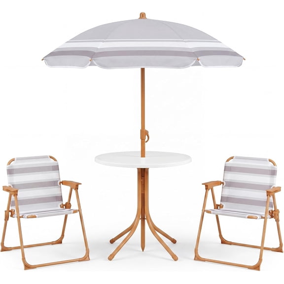 OLAKIDS Kids Picnic Table, Outdoor Toddler Patio Furniture Set with 2 Folding Chairs Adjustable Foldable Umbrella for Garden Backyard Beach