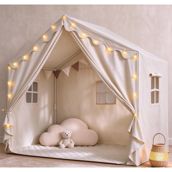 OLAKIDS Kids Play Tent with Mat & Star Lights, 58” x 36.5” x 52” Large ...