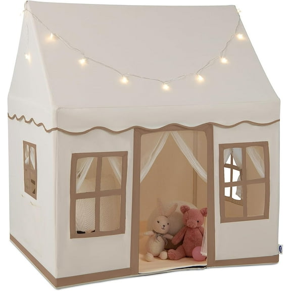 OLAKIDS Kids Play Tent with Washable Mat Star Light Windows, Anti-Trip Large Playhouse Toys for Children Boys Girls, Indoor Outdoor Princess Tents Castle for Toddlers (Beige)