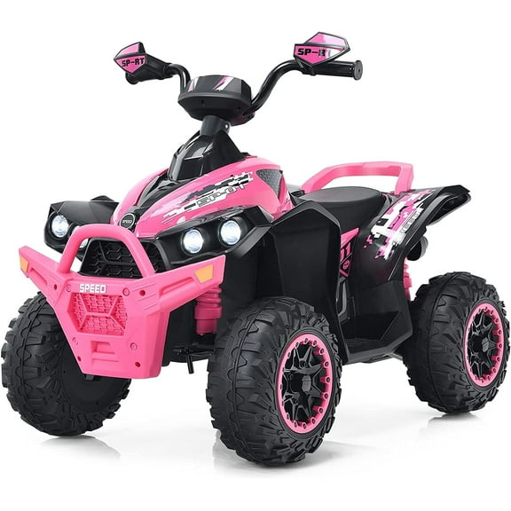 OLAKIDS Kids Ride on ATV, 12V 4 Wheeler Quad Toy Vehicle with Music, Horn, High Low Speeds, LED Lights, Electric Ride On Toy, Battery Powered Wheels Car for Children 3-8 Years Old