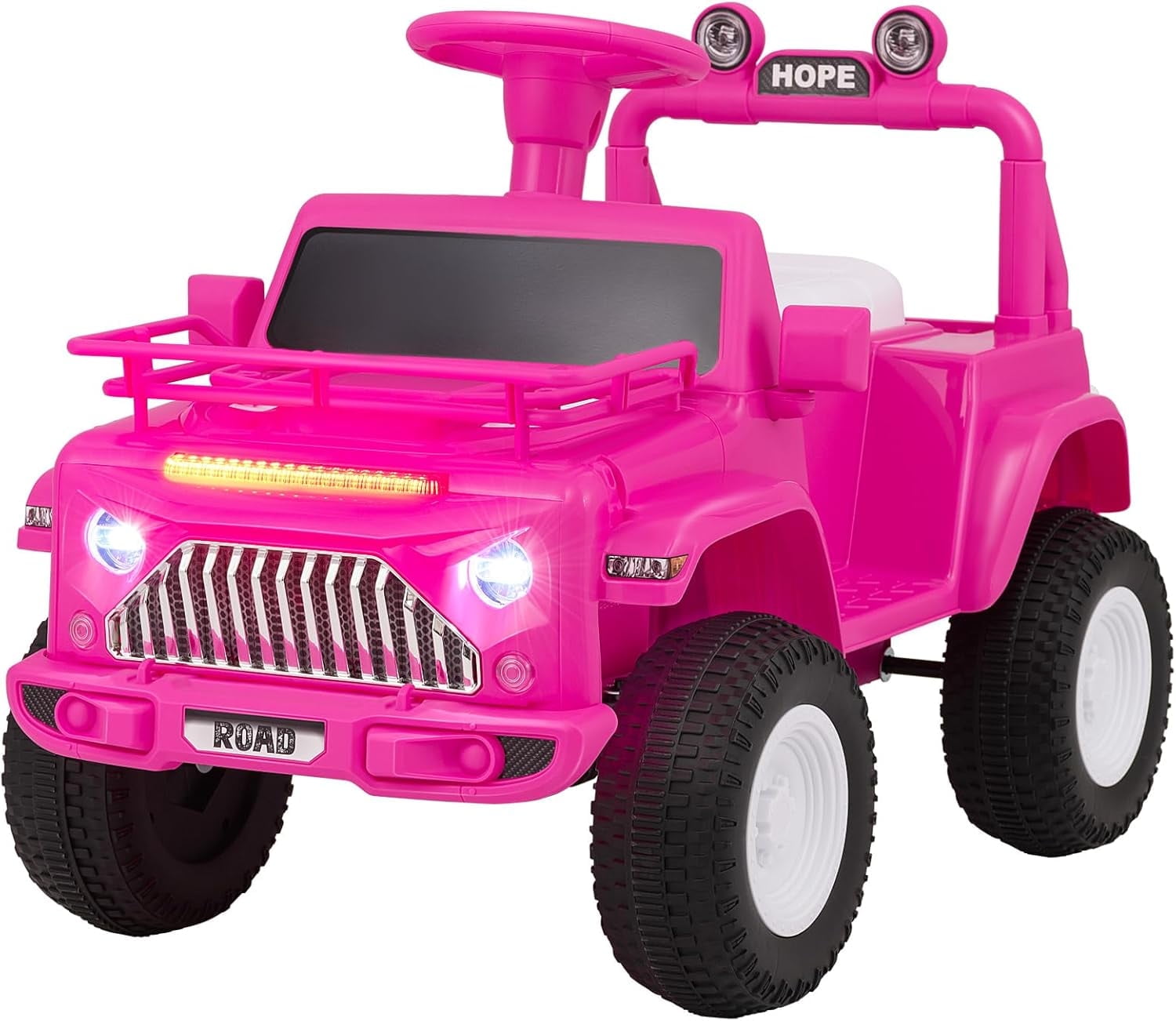 OLAKIDS Kids Ride on Car, 6V Battery Powered Electric Vehicle ATV for Toddlers with Foot Pedal, Music, Horn, Radio, Rear Storage, LED Lights, USB, 4 Wheels Toys for Boys Girls Aged 3-8 Years