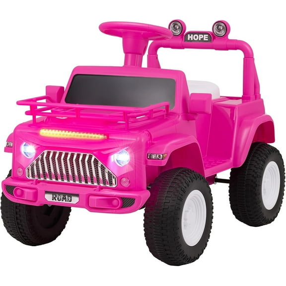 OLAKIDS Kids Ride on Car, 6V Battery Powered Electric Vehicle ATV for Toddlers with Foot Pedal, Music, Horn, Radio, Rear Storage, LED Lights, USB, 4 Wheels Toys for Boys Girls Aged 3-8 Years