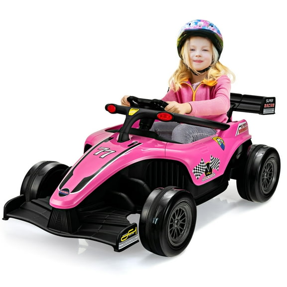 OLAKIDS Kids Ride On Car, 12V F1 Racing Electric Vehicle for Toddlers with Control Remote, Battery Powered Motorized Toy with Music, Horn, 2 Speeds, Wheels Suspension, LED Lights, MP3 (Pink)