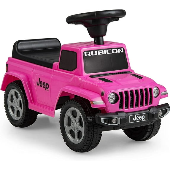 OLAKIDS Kids Ride On Push Car, Licensed Jeep Foot-to-Floor Sliding Toddler Toy with Engine Sound, Horn, Under Seat Storage, Baby Walking Racer Gift for Boys Girls Age 1.5-3 (Pink)