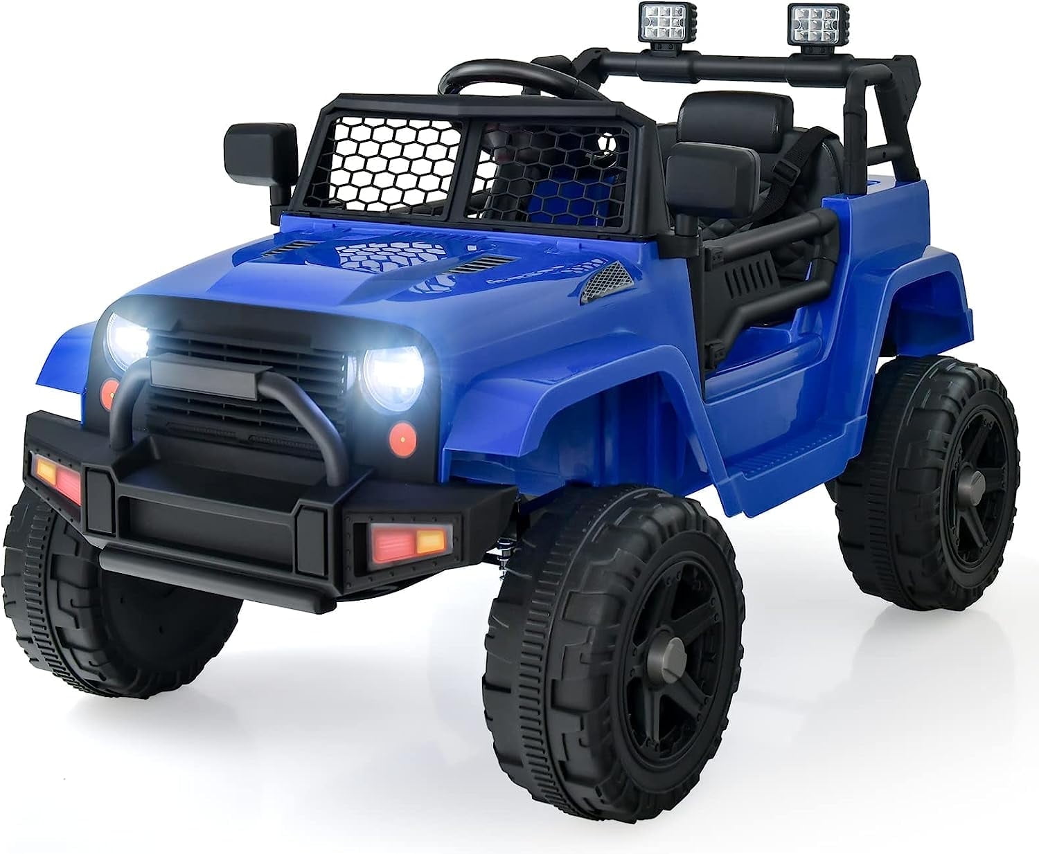 OLAKIDS Kids Ride On Truck, 12V Electric Vehicle Car with Remote Control, Toddlers Battery Powered Toy with 2 Speeds, Spring Suspension, Double Open Doors, LED Lights, Music, USB, Mp3 (Navy)