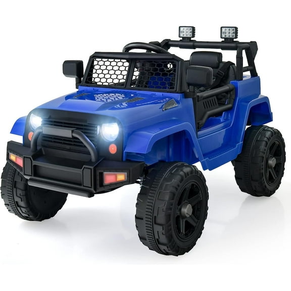 OLAKIDS Kids Ride On Truck, 12V Electric Vehicle Car with Remote Control, Toddlers Battery Powered Toy with 2 Speeds, Spring Suspension, Double Open Doors, LED Lights, Music, USB, Mp3 (Navy)