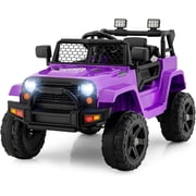 شاحنة OLAKIDS Kids Ride On Truck، سيارة كهربائية 12 فولت مع جهاز تحكم عن بعد، لعبة تعمل بالبطارية للأطفال الصغار بسرعتين، نظام تعليق زنبركي، أبواب مزدوجة مفتوحة، مصابيح LED، موسيقى، USB، Mp3 أرجواني