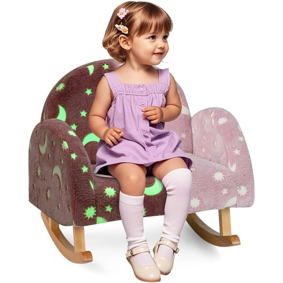 OLAKIDS Kids Sofa with Glow in The Dark, Toddler Rocking Chair with Solid Wooden Frame Anti-Tipping, Upholstered Comfy Foam Children Chair for Kindergarten Playroom Preschool, Gift for Boys Girls
