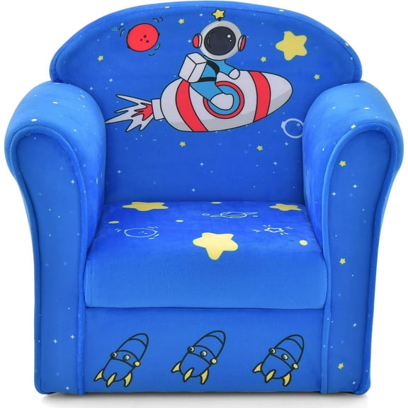 OLAKIDS Kids Sofa, Toddler Armchair Chair with Sturdy Wood Construction Cartoon Pattern, Upholstered Children Armrest Couch for Nursery Kindergarten Playroom Preschool, Gift for Boys Girls (Rocket)