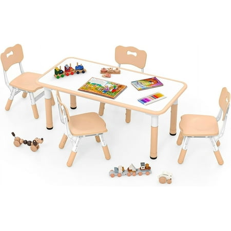 OLAKIDS Kids Table and Chair Set, Height Adjustable Toddler Desk and 4 Chairs with Graffiti Desktop Non-Slip Legs, Large 47" L x 23.5" W Multi-Activity Art Table for Daycare Classroom Home