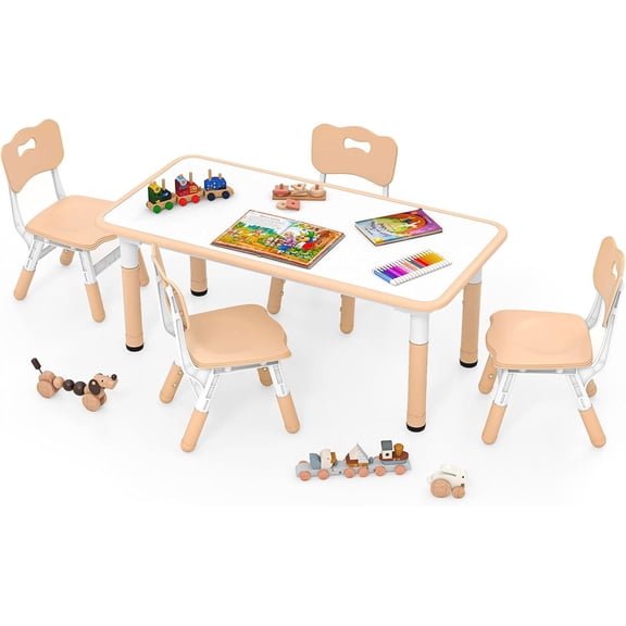 OLAKIDS Kids Table and Chair Set, Height Adjustable Toddler Desk and 4 Chairs with Graffiti Desktop Non-Slip Legs, Large 47" L x 23.5" W Multi-Activity Art Table for Daycare Classroom Home