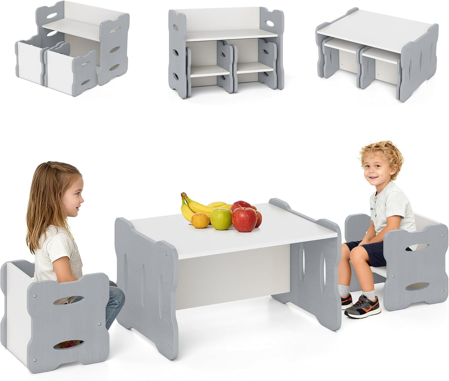 OLAKIDS Kids Table and Chair Set, Toddler 3-Piece Activity Table with 2 Chairs for Building Block Drawing Reading Eating Art Crafts, Children Montessori Furniture for Playroom Kindergarten