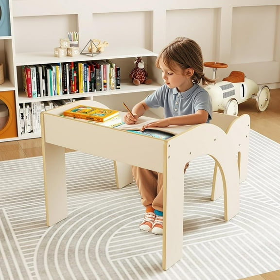OLAKIDS Kids Table and Chair Set, Wooden Activity Table for Toddlers Arts Crafts Drawing Reading Playing Building Block Drawing, Children Natural Furniture Set for Playroom Nursery (White)