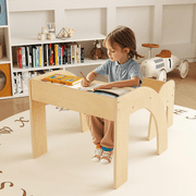 OLAKIDS Kids Table and Chair Set, Wooden Activity Table for Toddlers Arts Crafts Drawing Reading Playing Building Block Drawing, Children Natural Furniture Set for Playroom Nursery (Natural)