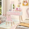thumbnail image 1 of OLAKIDS Kids Vanity Set, 2 in 1 Wooden Princess Makeup Table and Chair with Mirror Storage Drawers Shelf, for Little Girls, Rabbit Themed Toddler Dressing Desk Beauty Play Set Gift, 1 of 9