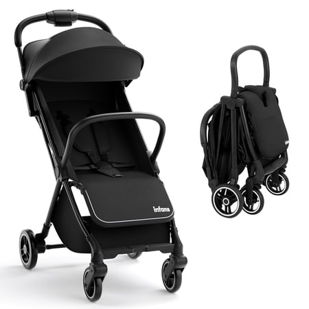 INFANS Lightweight Baby Stroller, 1 Second Fold, Compact Travel Stroller for Airplane with Aluminium Frame, Adjustable Backrest and Canopy, Foldable Infant Toddler Stroller