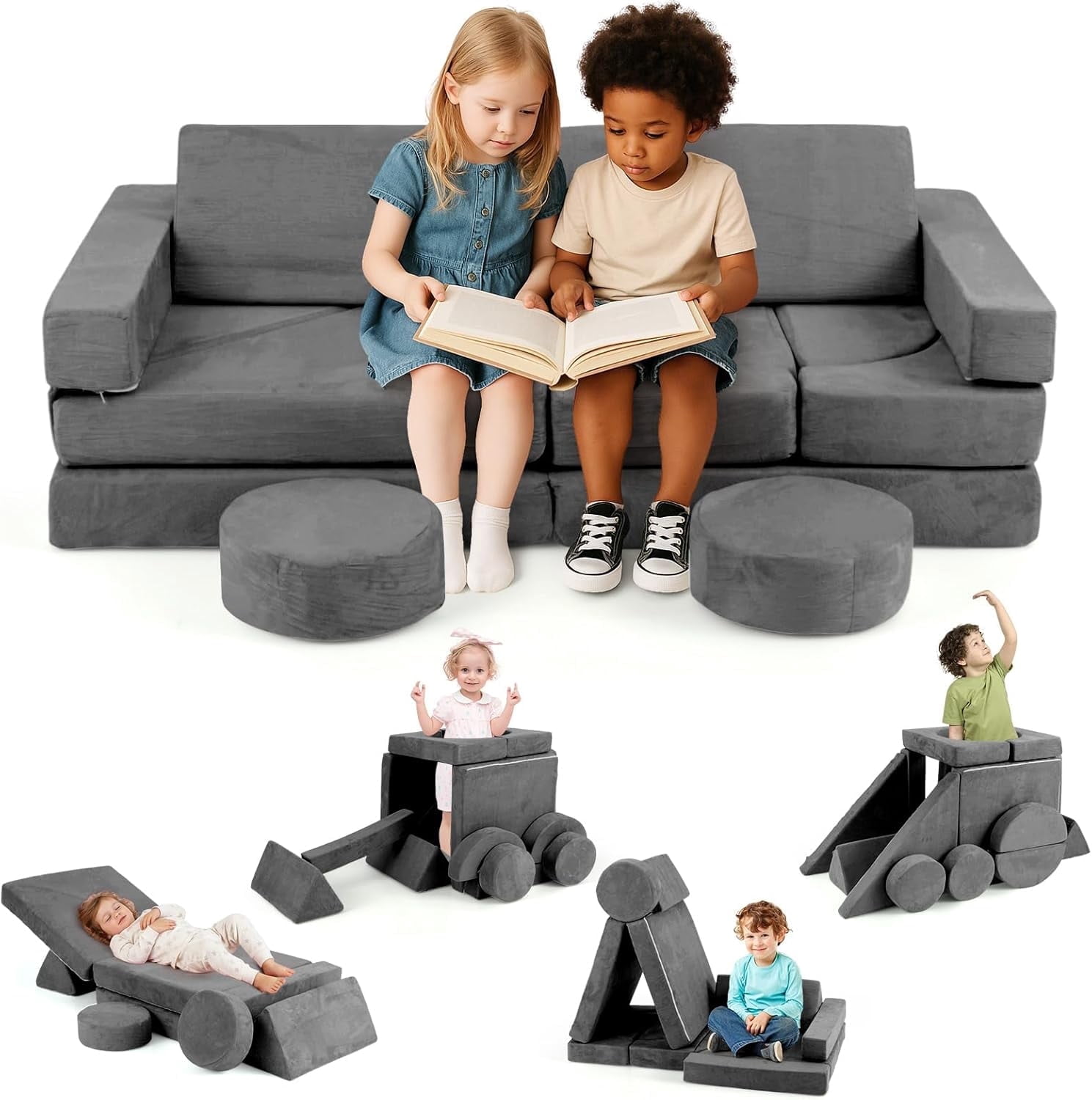 INFANS, Modular Kids Play Couch, 13 pcs, Soft Foam Indoor Playset ...