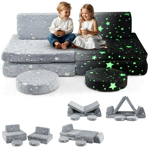 OLAKIDS Modular Kids Play Couch, 6 PCS Toddler Creative Sectional Fort Building Sofa for Playroom, Bedroom, Children Convertible Soft Foam Furniture Playset Floor Cushion Boys Girls