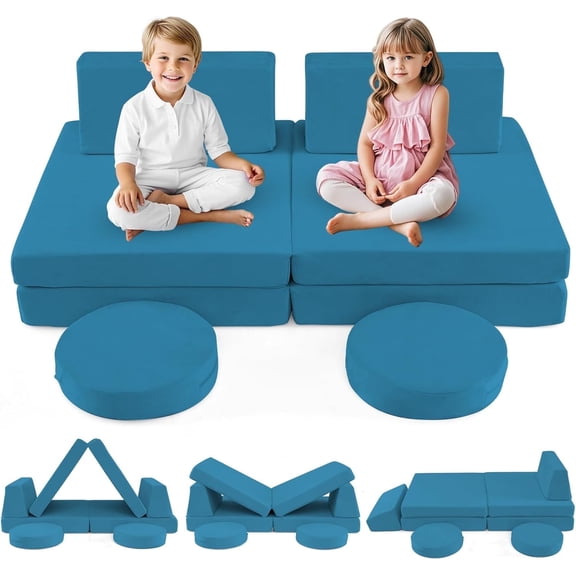 OLAKIDS Modular Kids Play Couch, 6 PCS Toddler Creative Sectional Fort Building Sofa for Playroom, Bedroom, Children Convertible Soft Foam Furniture Playset and Floor Cushion for Boys and Girls