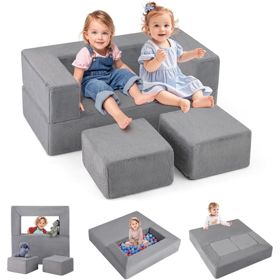 INFANS Modular Kids Play Couch, Toddler Sectional Fort Building Sofa for Playroom, Bedroom, Convertible Soft Foam Furniture Playset and Floor Cushion for Boys and Girls