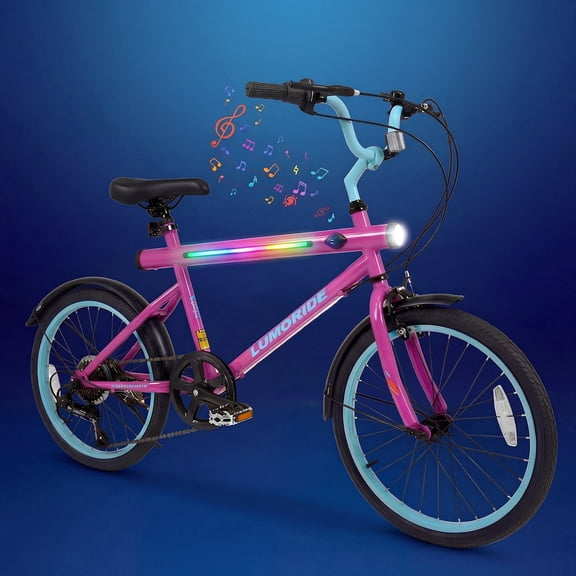 OLAKIDS Mountain Bike, 20 Inch Bicycle with 7 Lighting Modes Bluetooth Music 6 Speed Drivetrain