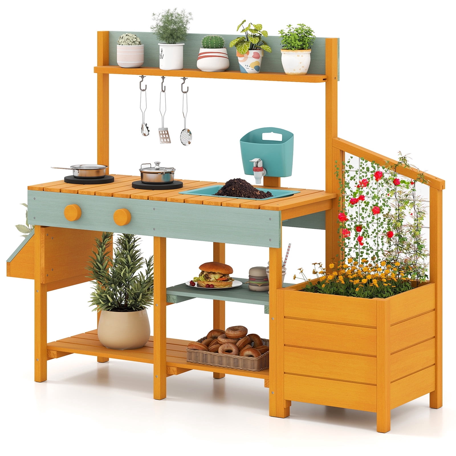 Olakids, Mud Kitchen, 45x14x36 inches, Yellow outdoor kids playset