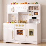 OLAKIDS Play Kitchen Set for Kids, Wooden Toy Playset with Realistic Lights Sounds Ice Machine Coffee Maker 12 Accessories for Toddlers Boys Girls Ages 3+