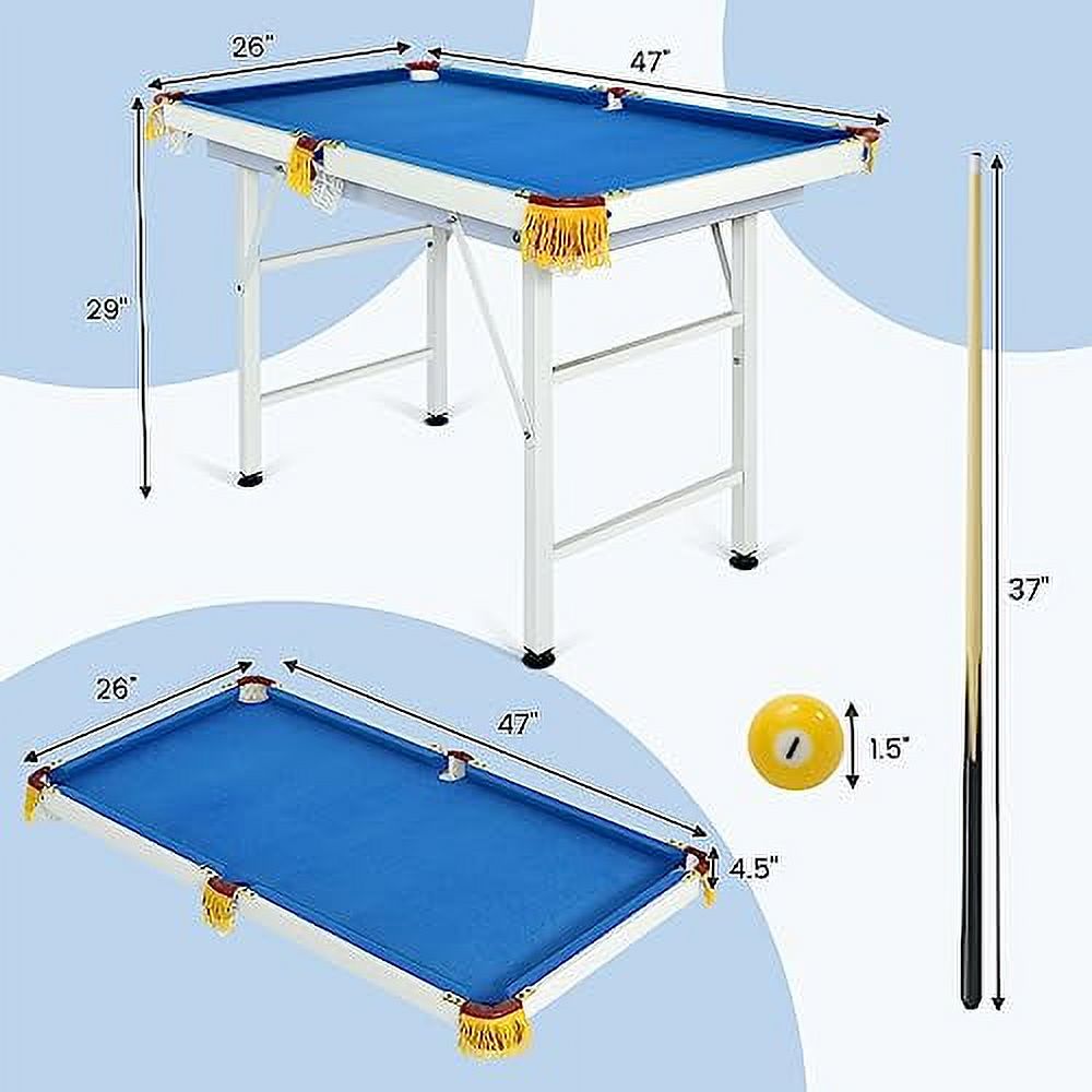 OLAKIDS Portable Folding Billiards Table with 2 Billiard Cues, Ball, Triangle Rack, Brush, Chalk