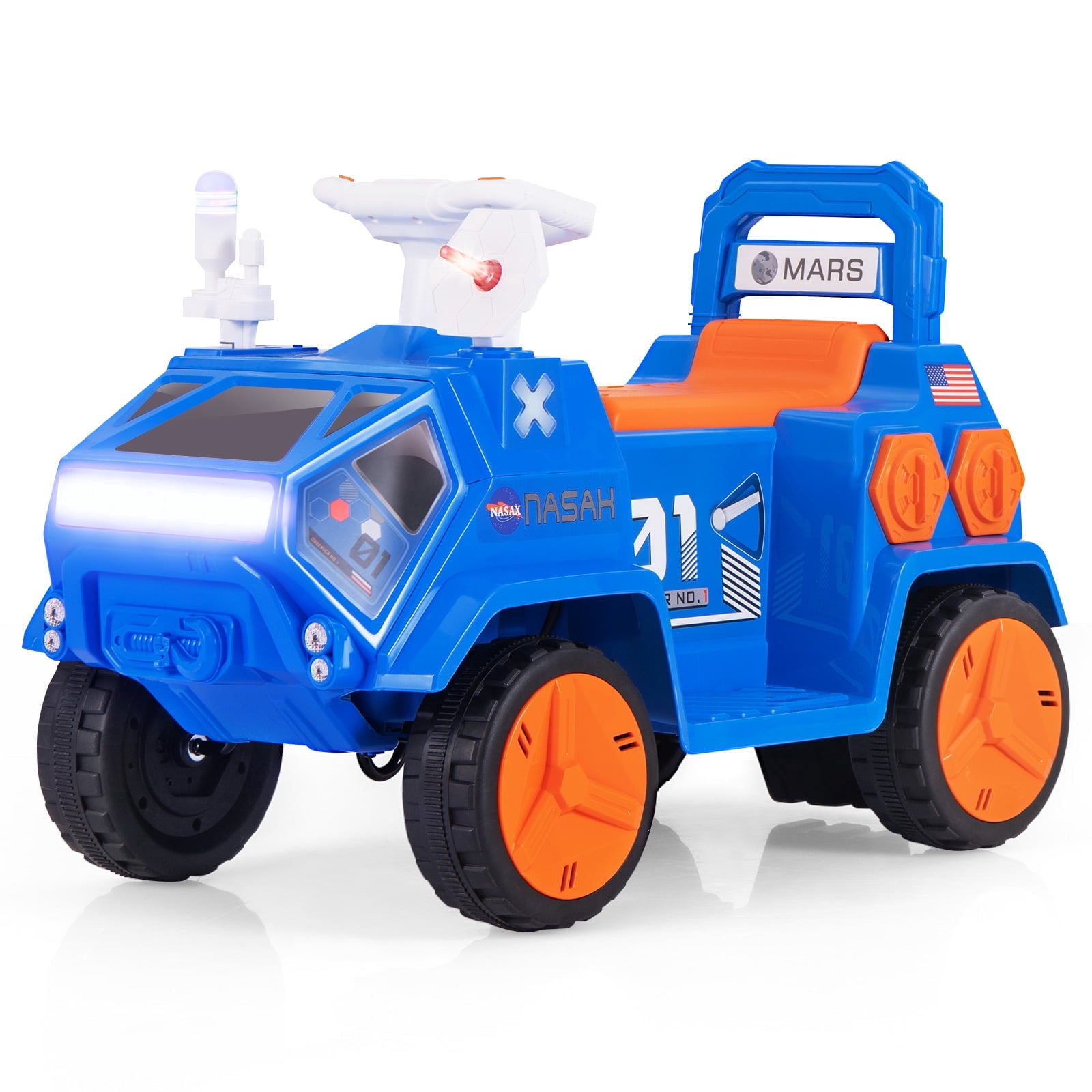 OLAKIDS Ride on Car, 6V Electric Toy for Kids with Radar, Rocket, MP3, USB, Horn, Power Display, Headlight, 4-Wheeler Battery Powered Quad Gift for Toddlers Boys Girls Age 3+