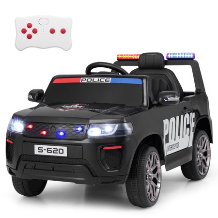 OLAKIDS Ride on Police Car, 12V Kids Battery Powered Electric Vehicle with Siren, Flashing Lights, Bluetooth, Music, MP3, USB, Power Display, Spring Suspension, Aged 3-8 Years