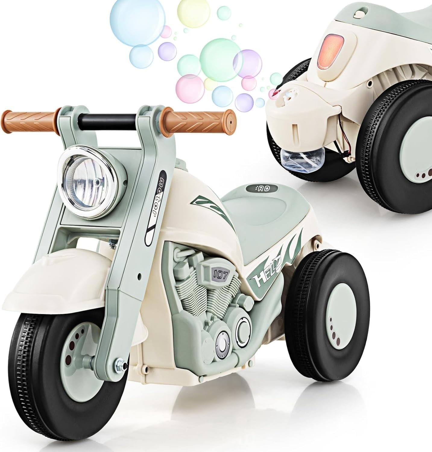OLAKIDS Ride on Push Car, Foot-to-Floor Sliding Car for Toddlers Kids Motorcycle with Bubble Maker, Music, 3 Wheels Ride on Toys Gift for Boys Girls Aged 3-5 Years