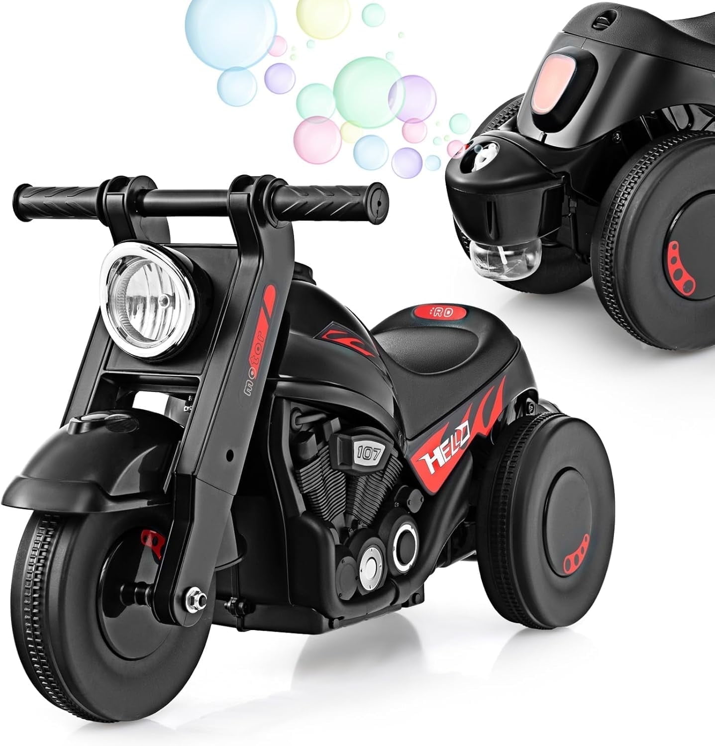 OLAKIDS Ride on Push Car, Foot-to-Floor Sliding Car for Toddlers Kids Motorcycle with Bubble Maker, Music, 3 Wheels Ride on Toys Gift for Boys Girls Aged 3-5 Years