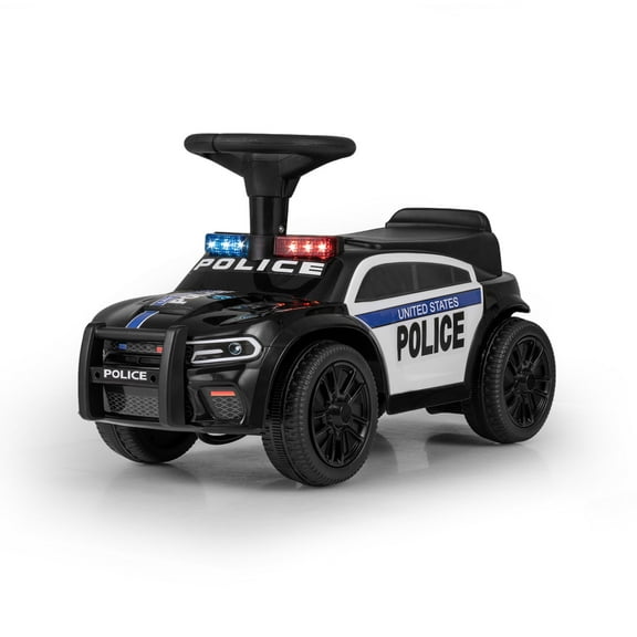 OLAKIDS Ride On Push Police Car with Siren, Steering Wheel, Flashing Lights & Music, Under Seat Storage, Foot-to-Floor Sliding Toy for Boys Girls 18+ Months