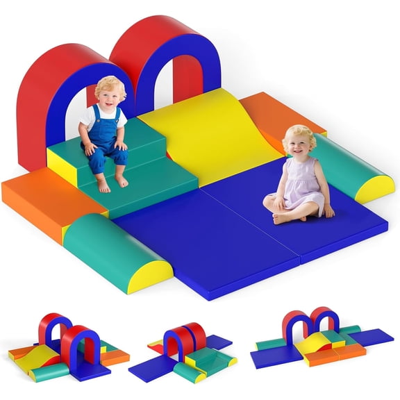 OLAKIDS Toddler Climbing Toys Indoor, 10 Pieces Baby Foam Blocks Soft Play Set with PU Leather, Kids Climb Crawling Activity Gym Playground for 1+ Years