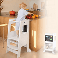 thumbnail image 1 of OLAKIDS Toddler Standing Tower, Kids Montessori Kitchen Step Stool Helper with 2 Adjustable Height Learning Blackboard Safety Rail Wooden, Anti-Slip Mats, 1-3 Year Old Boy Girl Gifts, 1 of 10