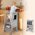 thumbnail image 1 of OLAKIDS Toddler Standing Tower, Kids Montessori Kitchen Step Stool Helper with 2 Adjustable Height Learning Blackboard Safety Rail Wooden, Anti-Slip Mats, 1-3 Year Old Boy Girl Gifts, 1 of 10