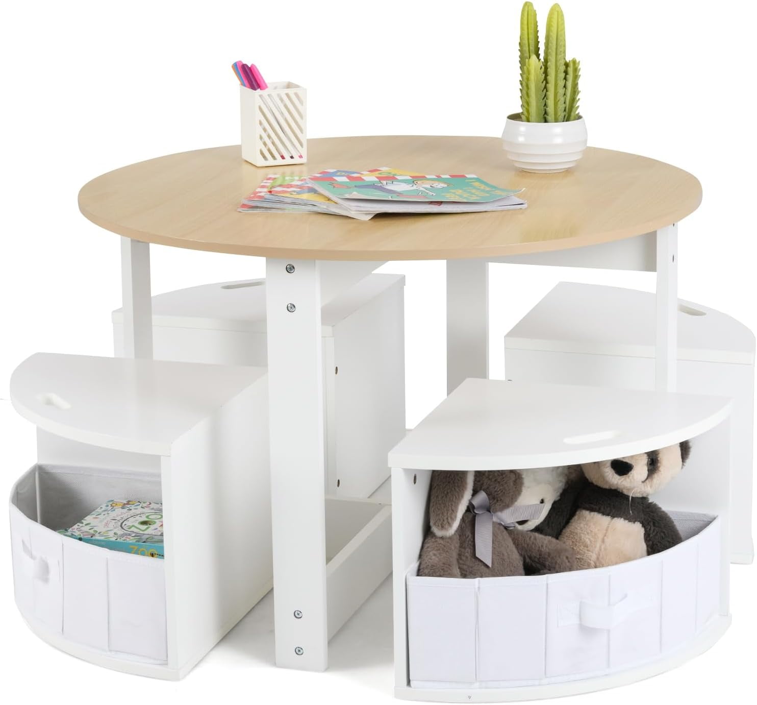 OLAKIDS Toddler Table and Chair Set, Wooden Table and 4 Chairs with Nesting Design, Storage Drawers, Children Multi-Activity Table for Art, Crafts, Draw, Read for Boys Girls Aged 3+