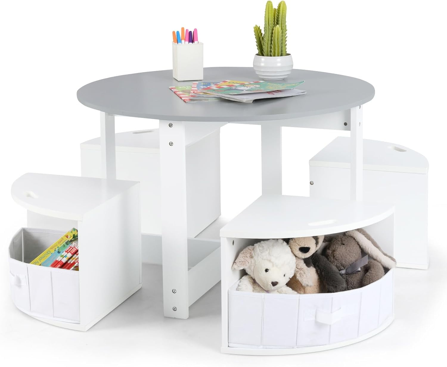OLAKIDS Toddler Table and Chair Set, Wooden Table and 4 Chairs with ...