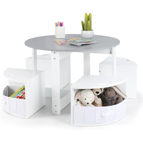 OLAKIDS Toddler Table and Chair Set, Wooden Table and 4 Chairs with Nesting Design, Storage Drawers, Children Multi-Activity Table for Art, Crafts, Draw, Read for Boys Girls Aged 3 