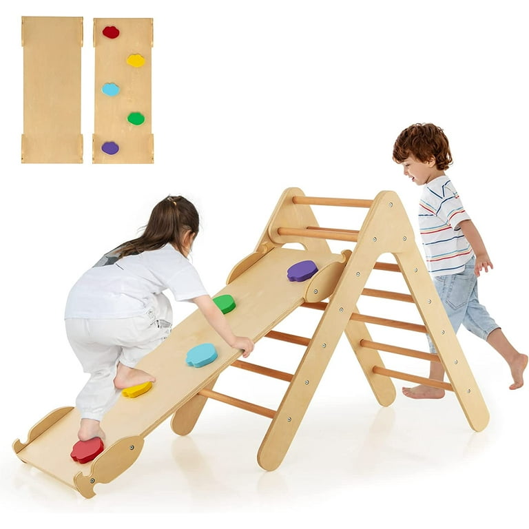 OLAKIDS in Montessori Toy, Wooden Triangle Climber with Ramp