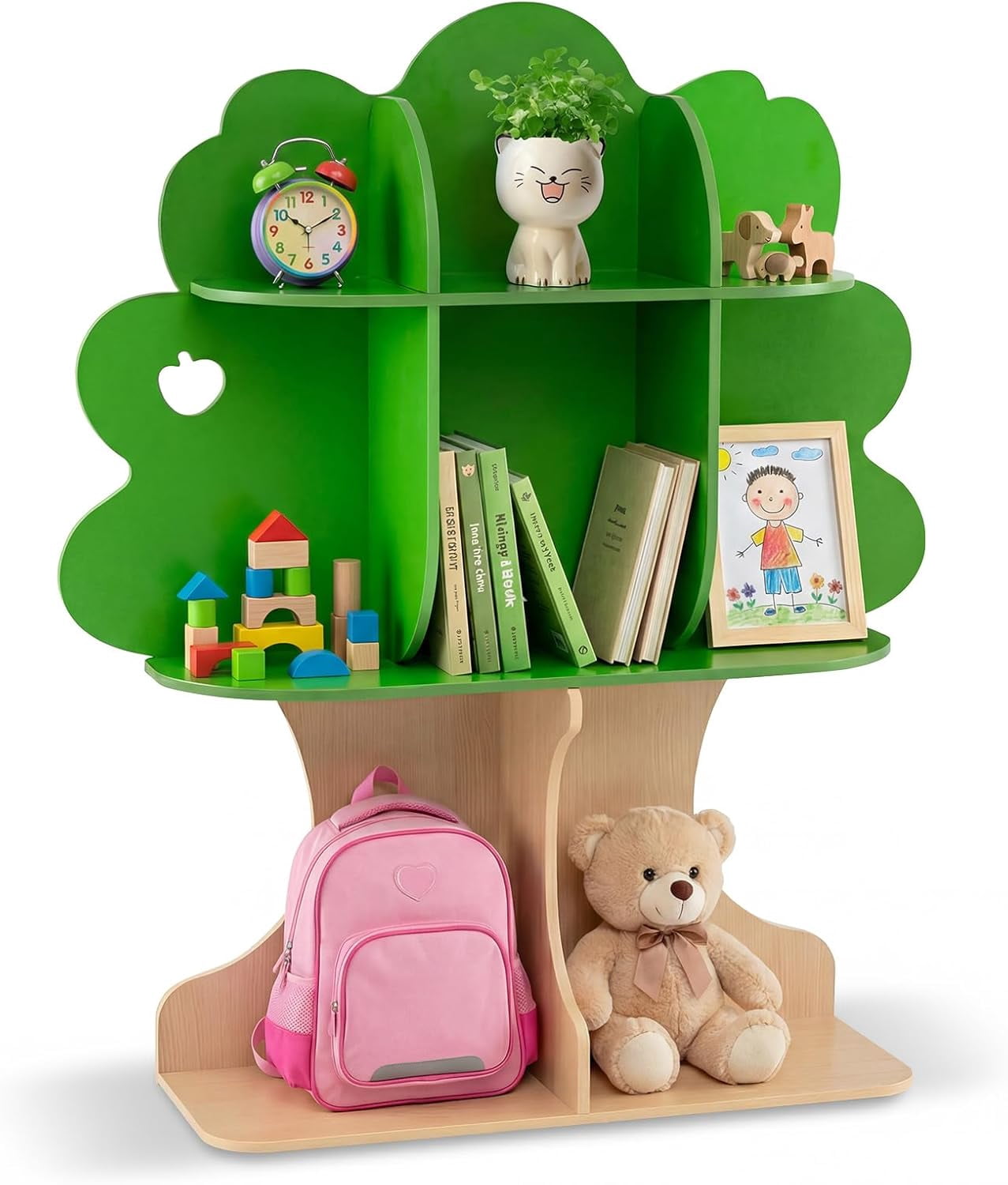 OLAKIDS Tree Bookshelf for Kids, 3-Tier Montessori Bookcase, Space ...