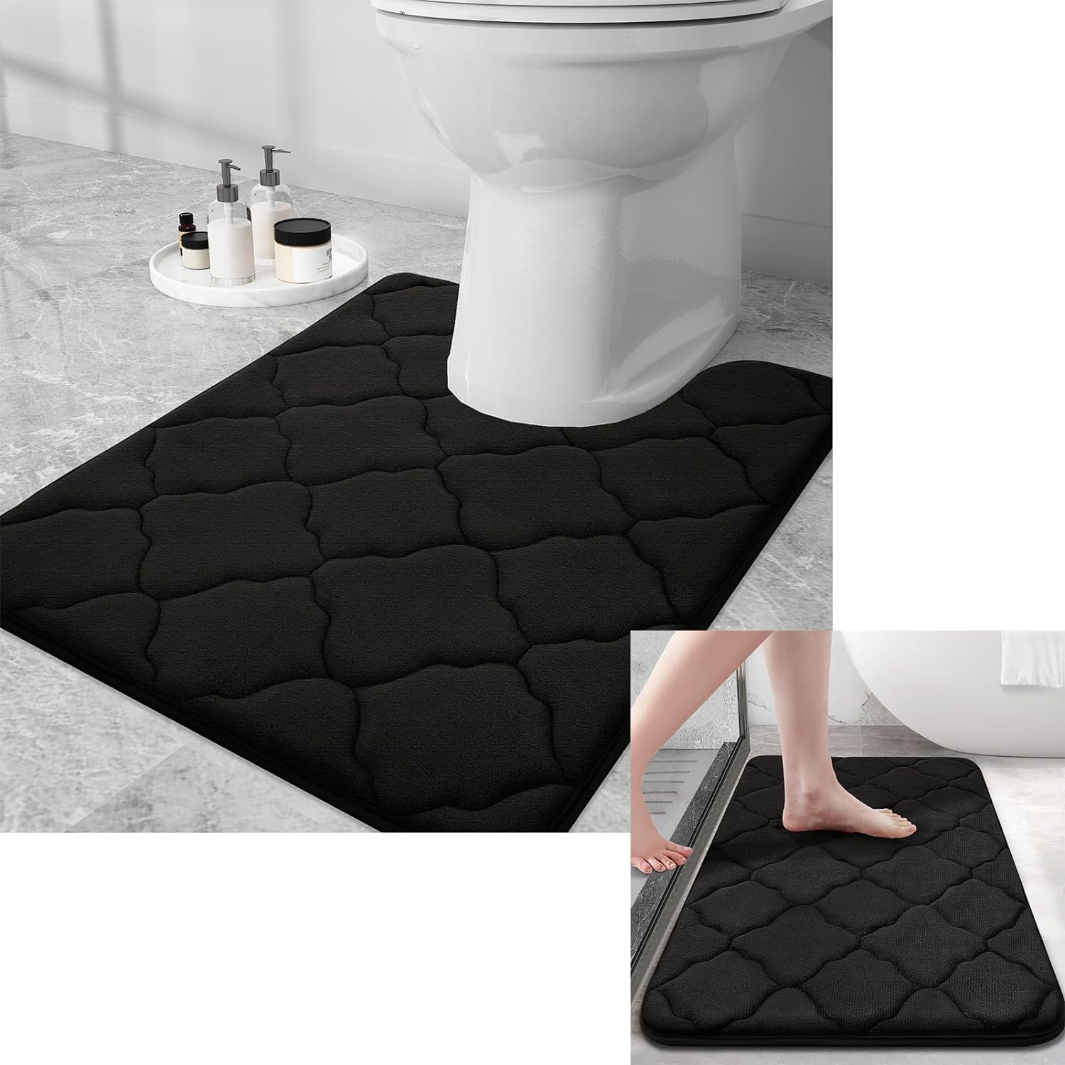 OLANLY Memory Foam Bath Rug and Toilet Rug UShaped, Bath Rug Size 32X20 and Toilet Rug Size