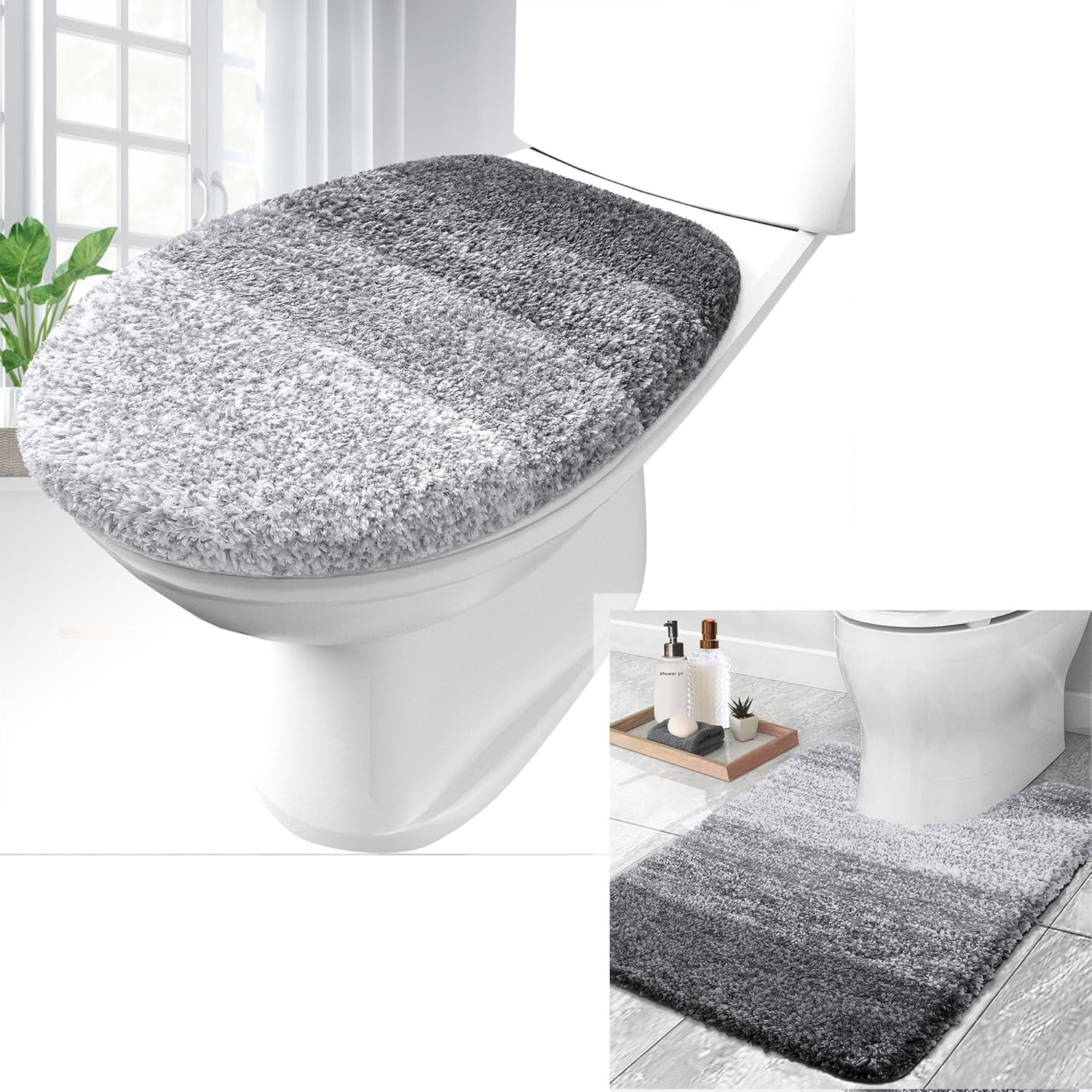 Toilet Bowl Rug OLANLY Ombre Toilet Rugs U-Shaped 24x20 and Bathroom Toilet Lid Cover ...