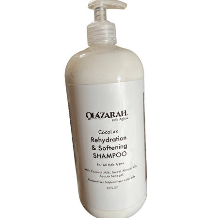 OLAZARAH Cocolux Rehydration Shampoo with Coconut Milk & Sweet Almond Oil - All Hair Types - Sulfate-Free, 32 Fl. oz (with pump)