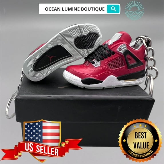 OLB-A Pair of AJ4 Red Bull Keyring With Small Shoe Box|Great Gift
