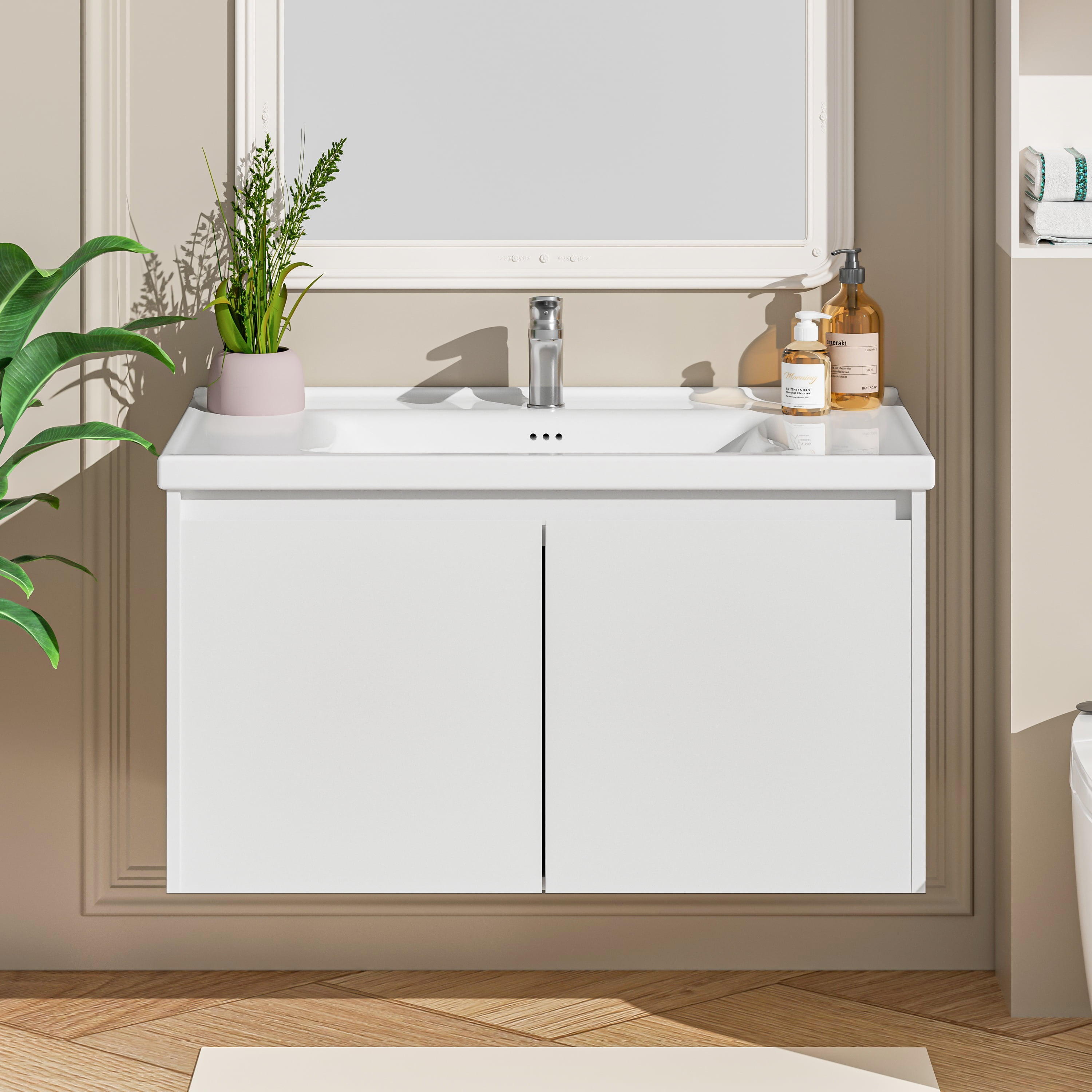 OLD CAPTAIN 36" Bathroom Vanity with Ceramic Sink, Floating Bathroom ...
