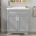 thumbnail image 1 of OLD CAPTAIN Bathroom Vanity with Ceramic Sink, Wooden Double Door Bathroom Vanity, 32 Inch Bath Cabinet with Sink and Storage, Grey, 1 of 7