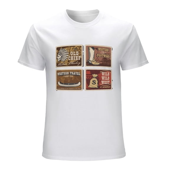 OLD CHIEF WILD WEST Vintage T-shirt Mens Cotton Classic Crewneck Short Sleeve Tees Unisex White 2XL
